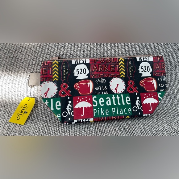 CHALOU Seattle Themed Cosmetic Bag - Black and Red - Picture 1 of 16